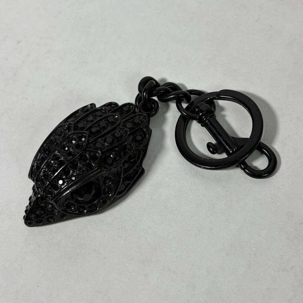 Kurt Geiger Head Rhinestone Key Chain Black Metal Women's Key Ring